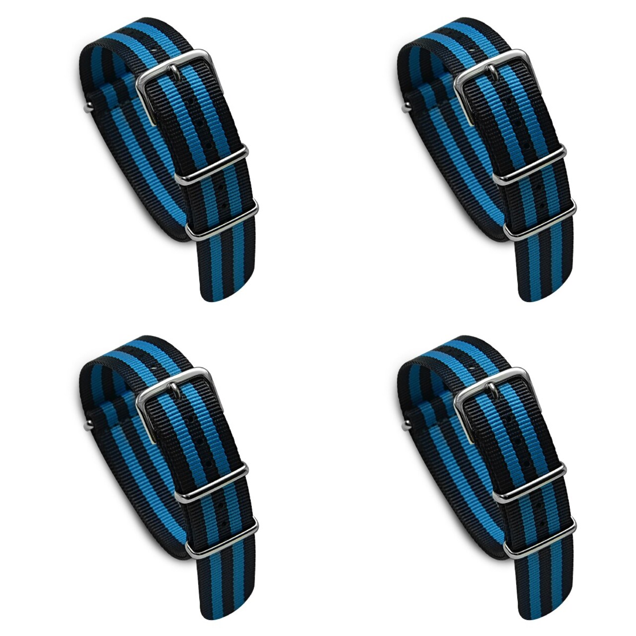 Value Pack of 4 Military MoD Nylon Watch Strap (Black/Turquoise)